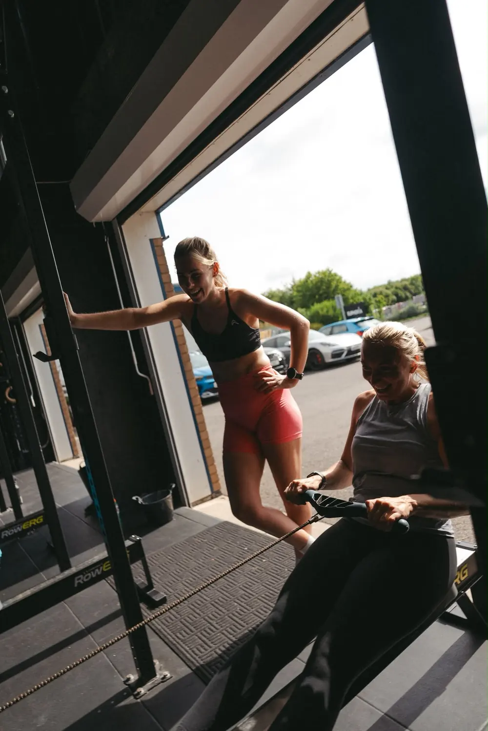 Training by the open roller door