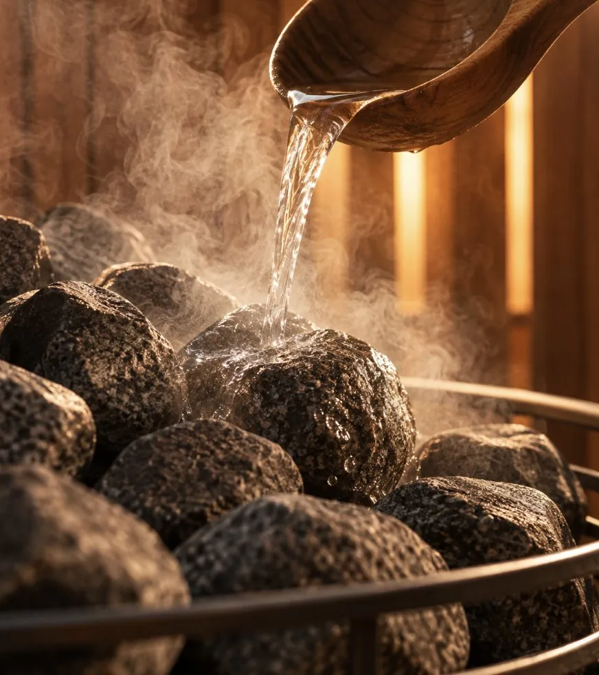 Water on the sauna stones at Contrast Café