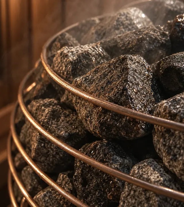 Steam rising off the sauna stones at Contrast Café